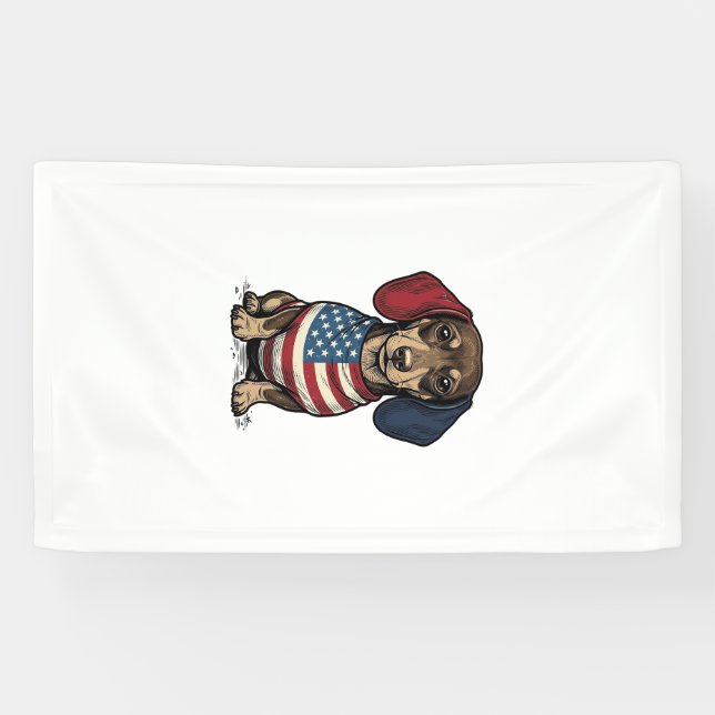 Patriotic Dachshund Vintage Engraving Vector Desig Banner (Horizontal)