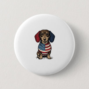 Patriotic Dachshund Vintage Engraving Vector Desig Button