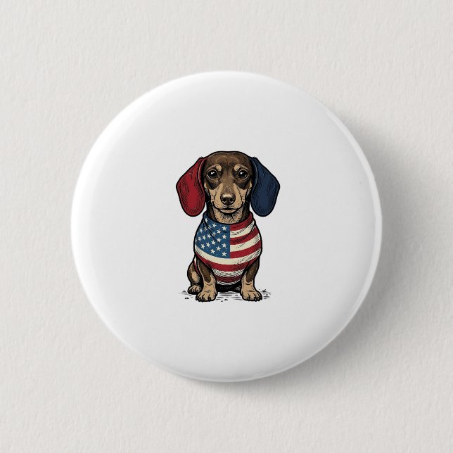 Patriotic Dachshund Vintage Engraving Vector Desig Button (Front)