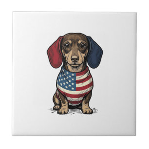 Patriotic Dachshund Vintage Engraving Vector Desig Ceramic Tile