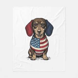 Patriotic Dachshund Vintage Engraving Vector Desig Fleece Blanket