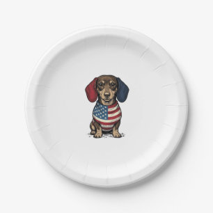Patriotic Dachshund Vintage Engraving Vector Desig Paper Plates