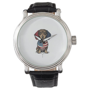 Patriotic Dachshund Vintage Engraving Vector Desig Watch