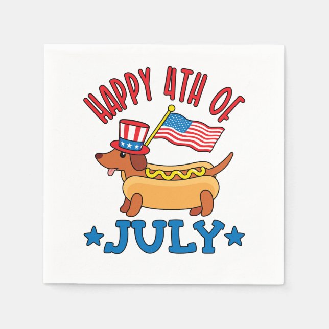 Patriotic Dachshund Wiener Dog Fourth of July Napkins (Front)