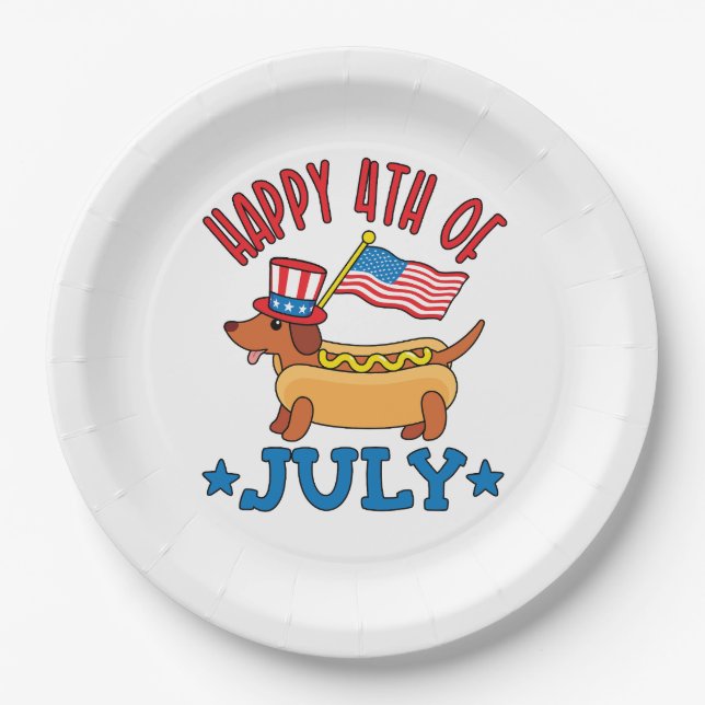 Patriotic Dachshund Wiener Dog Fourth of July Paper Plates (Front)