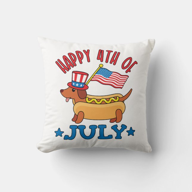 Patriotic Dachshund Wiener Dog Fourth of July Throw Pillow (Front)