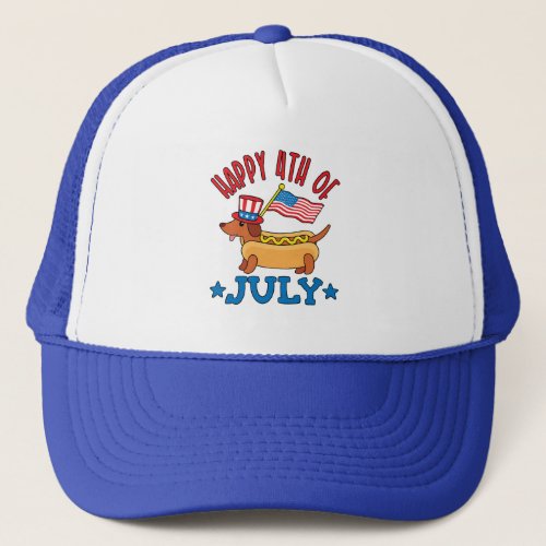 Patriotic Dachshund Wiener Dog Fourth of July Trucker Hat