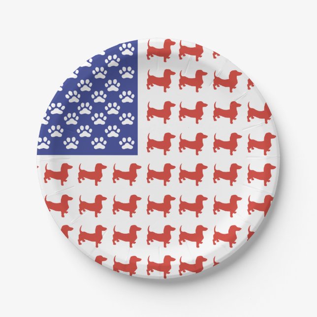 Patriotic Dachshunds Paper Plates (Front)