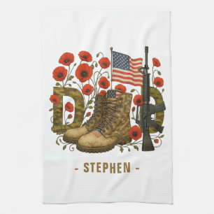 Patriotic Dad – USA Flag with Combat Boots Kitchen Towel