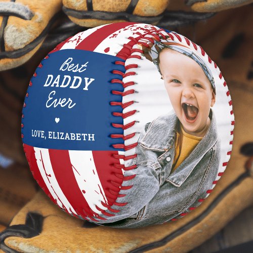 Patriotic DADDY Fathers Day American Flag 2 Photo Baseball