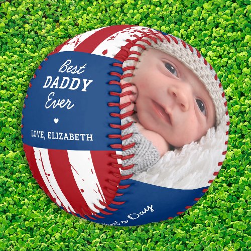 Patriotic DADDY Happy Fathers Day Custom 2 Photo Baseball