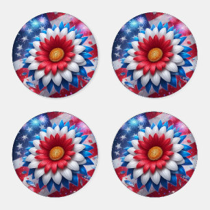 Patriotic Daisy and American Flag Coaster Set