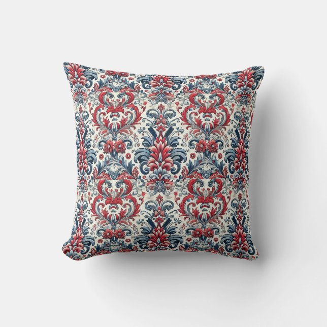 Patriotic Damask Throw Pillow (Front)