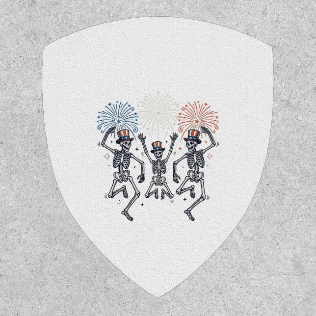 Patriotic Dancing Skeleton Fireworks Vintage Shirt Patch (Front)