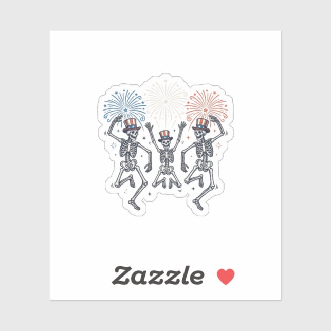 Patriotic Dancing Skeleton Fireworks Vintage Shirt Sticker (Sheet)