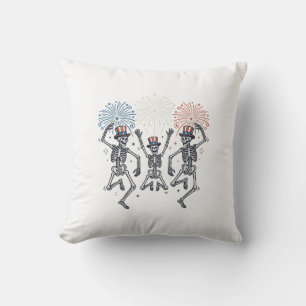 Patriotic Dancing Skeleton Fireworks Vintage Shirt Throw Pillow