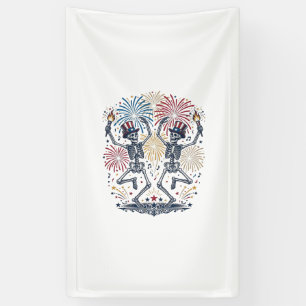 Patriotic Dancing Skeletons Fireworks 4th of July Banner