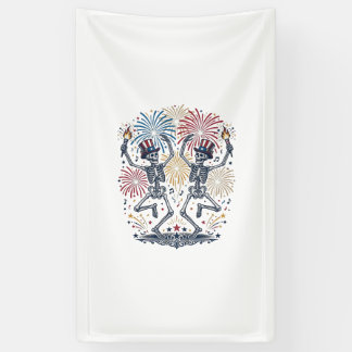 Patriotic Dancing Skeletons Fireworks 4th of July Banner