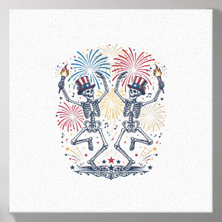 Patriotic Dancing Skeletons Fireworks 4th of July Canvas Photo Tile