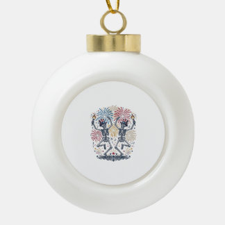 Patriotic Dancing Skeletons Fireworks 4th of July Ceramic Ball Christmas Ornament