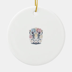 Patriotic Dancing Skeletons Fireworks 4th of July Ceramic Ornament