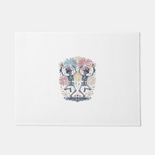 Patriotic Dancing Skeletons Fireworks 4th of July Doormat