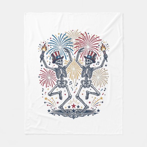 Patriotic Dancing Skeletons Fireworks 4th of July  Fleece Blanket