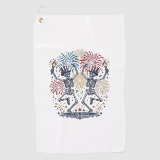Patriotic Dancing Skeletons Fireworks 4th of July Golf Towel