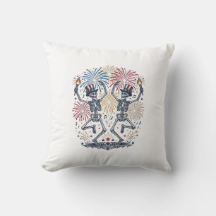 Patriotic Dancing Skeletons Fireworks 4th of July Throw Pillow