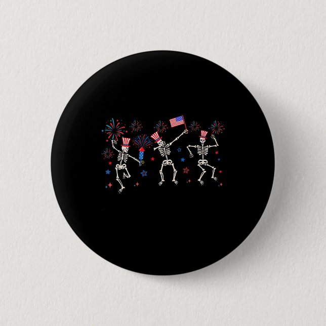 Patriotic Dancing Skeletons Funny Fourth Of July  Button (Front)