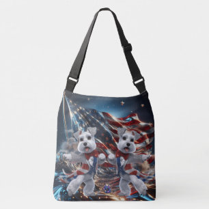 Patriotic Dancing White Miniature Schnauzers Crossbody Bag