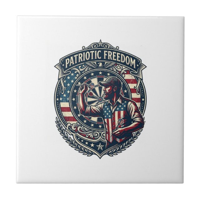 Patriotic Dart Player Vector Graphic Tee Ceramic Tile (Front)