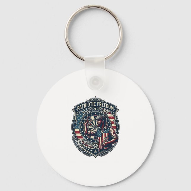 Patriotic Dart Player Vector Graphic Tee Keychain (Front)