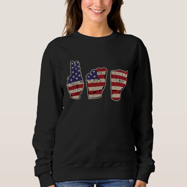 Patriotic Deaf Pride ASL hand sign language USA Ge Sweatshirt (Front)