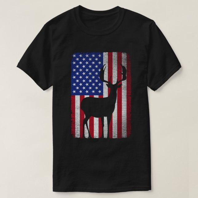 Patriotic Deer Hunting Hunter Dad American Flag T-Shirt (Design Front)
