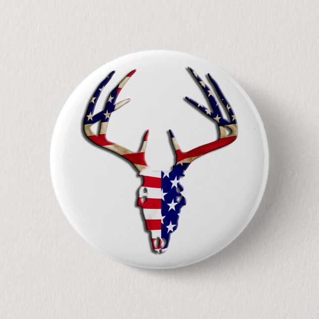 Patriotic Deer Hunting skull Button (Front)