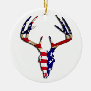 Patriotic Deer Hunting skull Ceramic Ornament