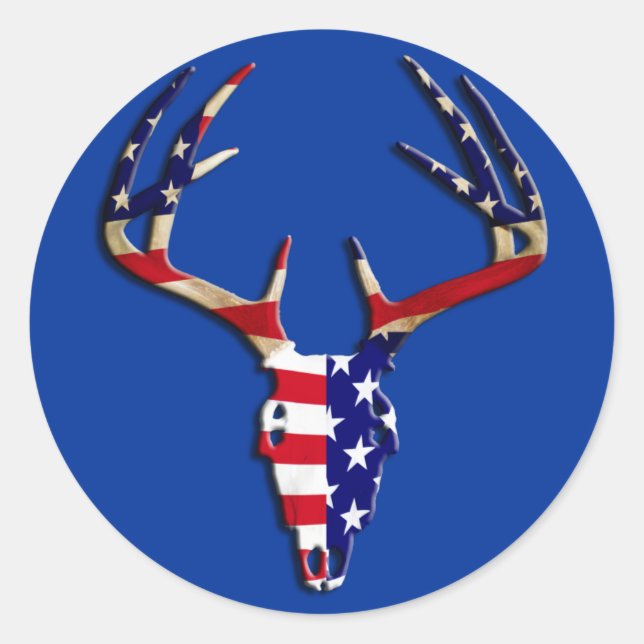 Patriotic Deer Hunting skull Classic Round Sticker (Front)