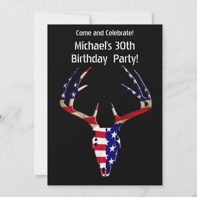 Patriotic Deer Hunting skull Invitation (Front)