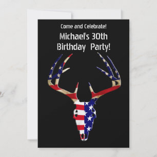 Patriotic Deer Hunting skull Invitation