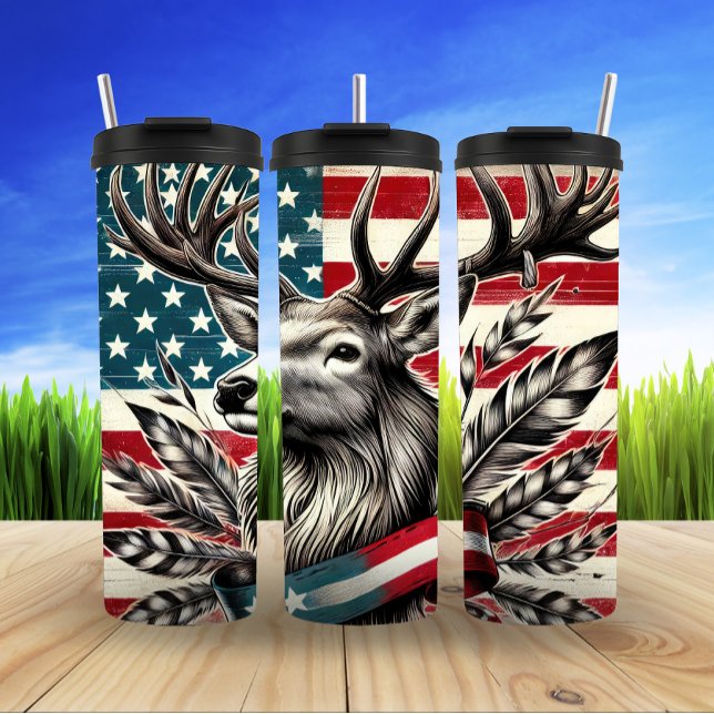 Patriotic Deer with American Flag Thermal Tumbler (Creator Uploaded)