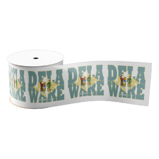 Patriotic Delaware state flag typography design Grosgrain Ribbon