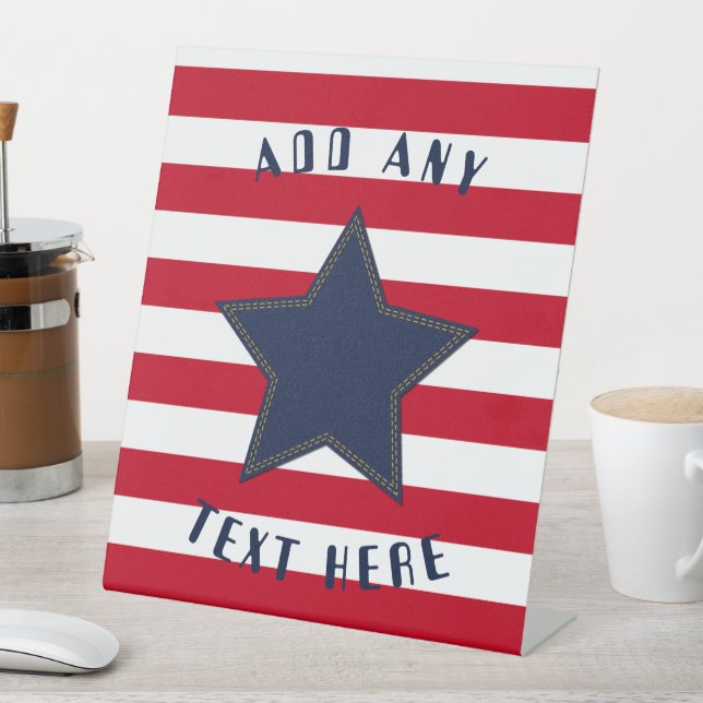 Patriotic Denim Look Star Stripes Customize Pedestal Sign (In SItu)