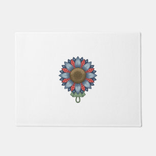 Patriotic Denim Sunflower Ornament Vintage Doormat