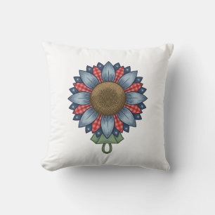 Patriotic Denim Sunflower Ornament Vintage Throw Pillow
