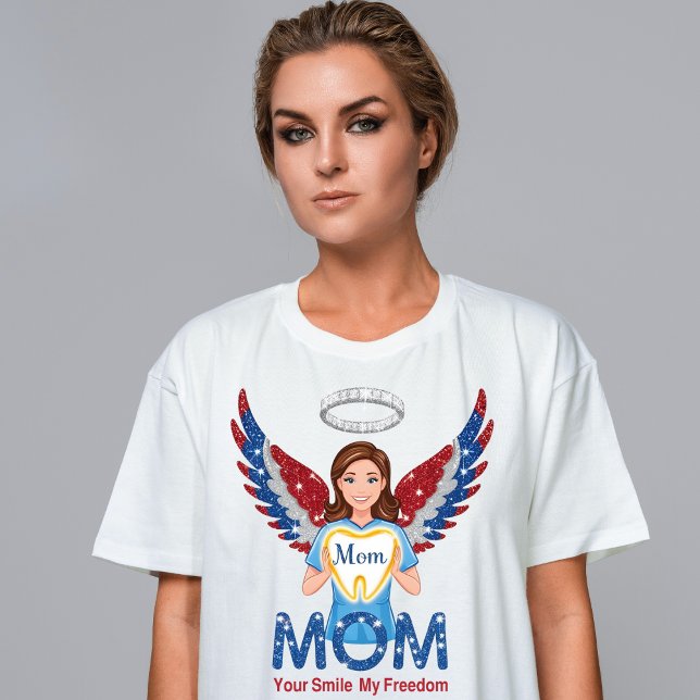 Patriotic Dental Mom Angel – Glitter Tooth T-Shirt (Creator Uploaded)