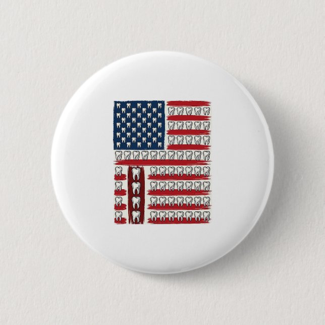 Patriotic Dentist Tooth Flag Button (Front)