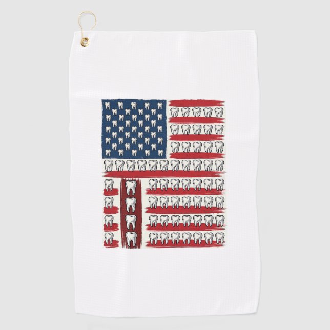 Patriotic Dentist Tooth Flag Golf Towel (Front)