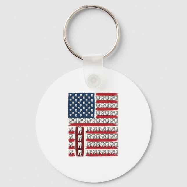 Patriotic Dentist Tooth Flag Keychain (Front)