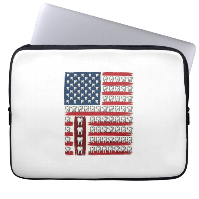 Patriotic Dentist Tooth Flag Laptop Sleeve (Front)